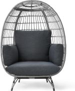 Best Choice Products Wicker Egg Chair, Oversized Indoor Outdoor Lounger for Patio, Backyard, Living Room w/ 4 Cushions, Steel Frame, 440lb Capacity - Ivory - Image 43